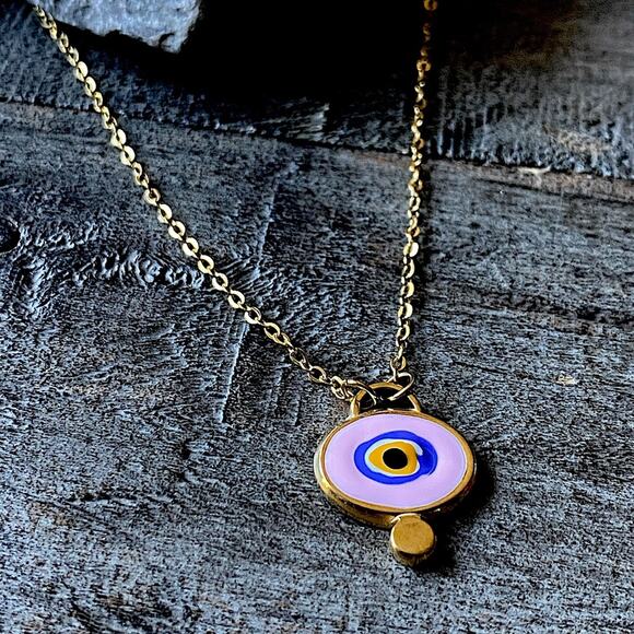 NEW Light Pink Enamel Evil Eye Layering Necklace - Picture 7 of 9